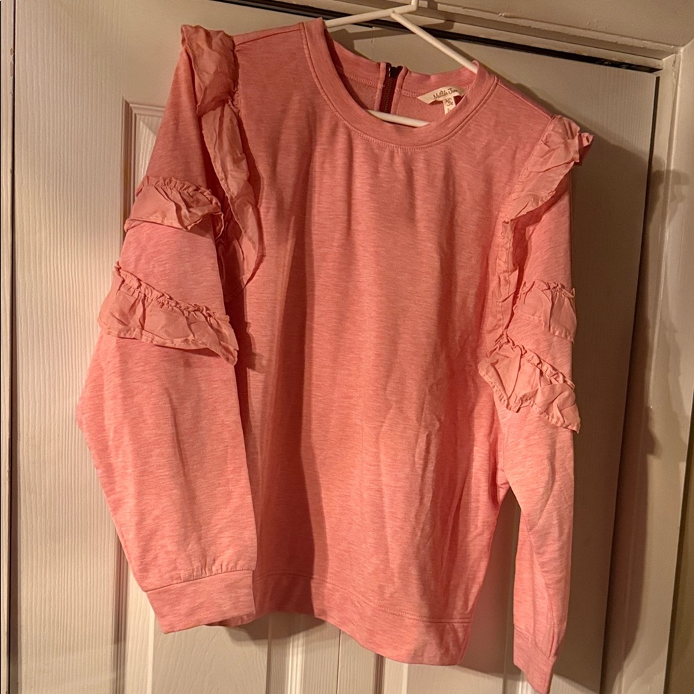 Matilda Jane M Pink Heather Ruffle Detail Songbird Sweatshirt Cozy Soft Fleece